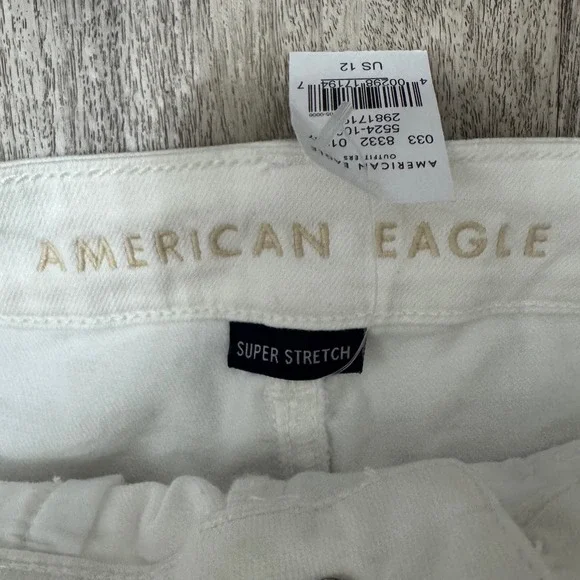 American Eagle‎ Outfitters White Denim Mini Skirt Hi-Rise Frayed Hem Sz 12 NWT - Picture 5 of 9